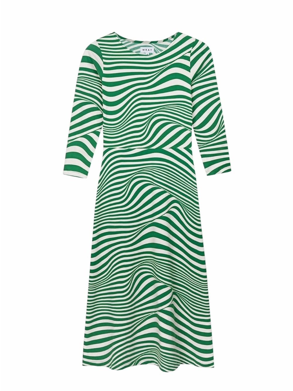 Wray NYC Nikki Green Algae Swirl Wavy Stripe Stretchy Midi Dress Small